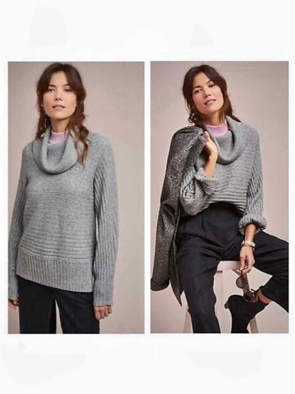 Anthropologie Gray Cowl Neck Sweater Like New - Moth XL